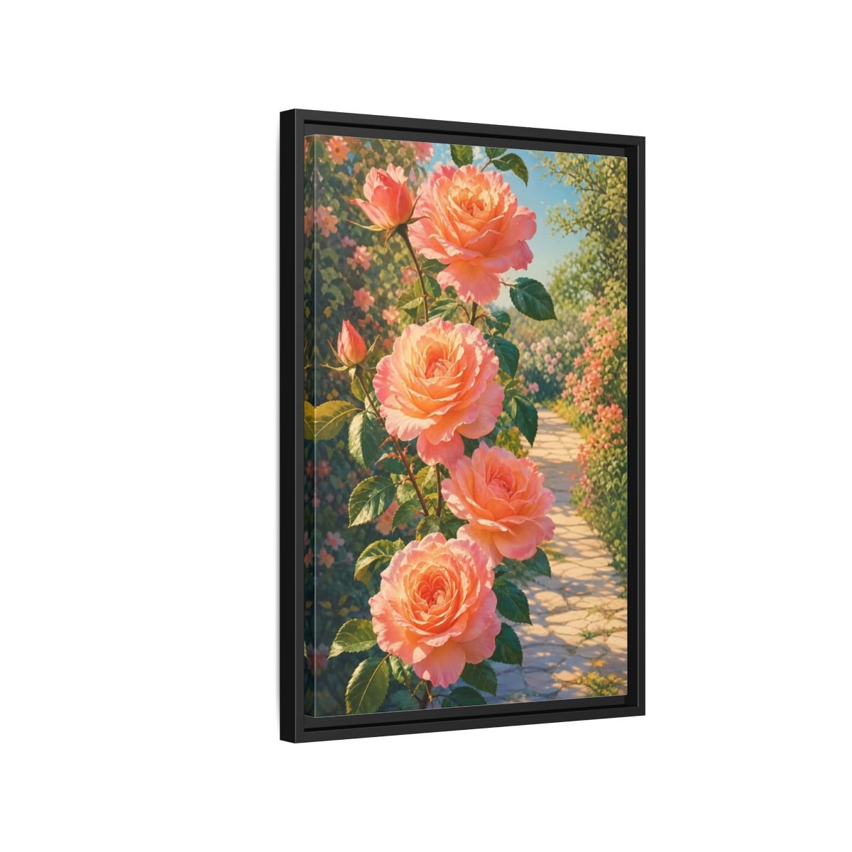 Floral Roses Pink Framed Canvas Print Wall Art – romantic Living Room, Above Fireplace - YesArtYes