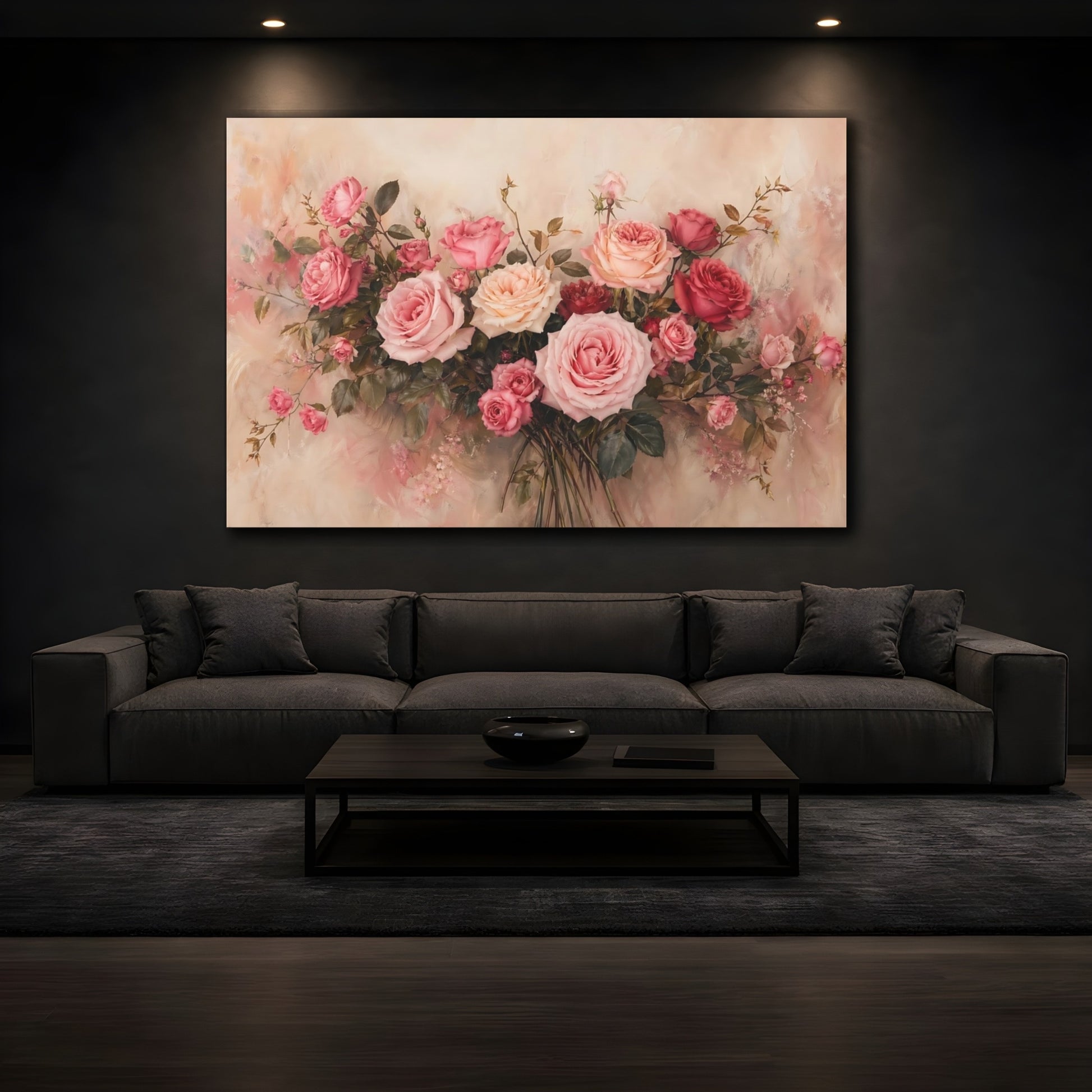 Mockup 4. Floral Roses Pink Rose Bouquet shown as stretched canvas wall art