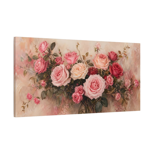 Main Mockup. Floral Roses Pink Roses shown as stretched canvas wall art
