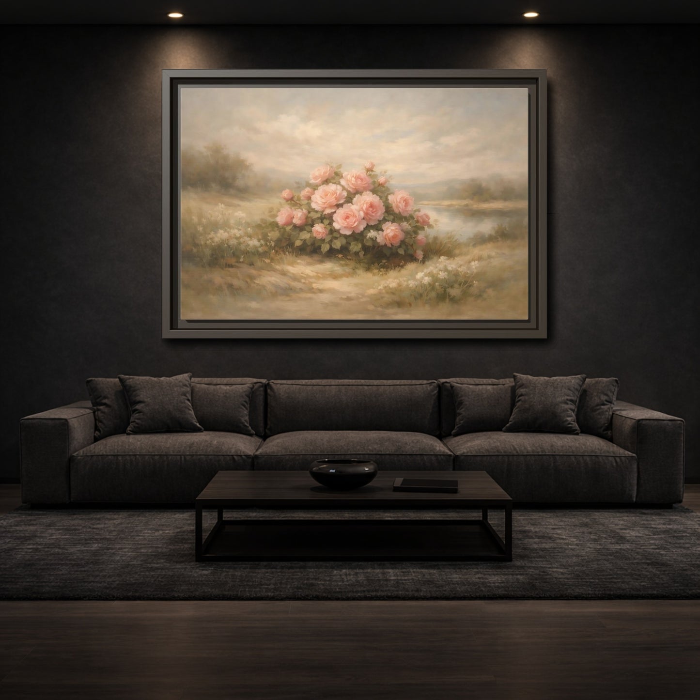 Mockup 2. Floral Roses Pink Roses Landscape shown as stretched canvas wall art