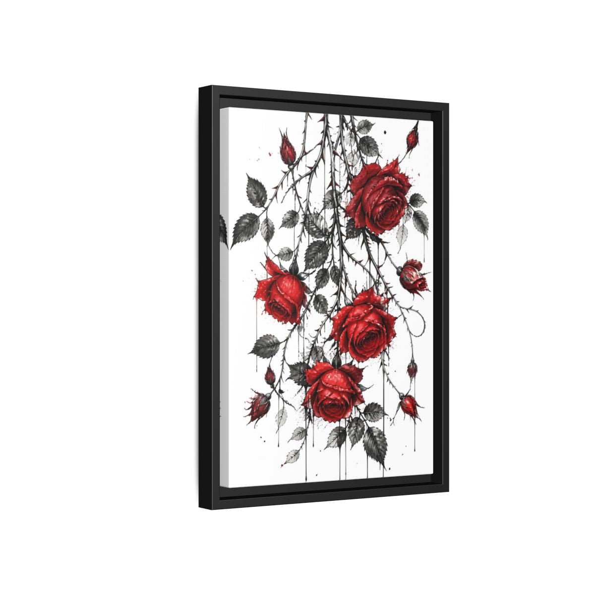 Floral Roses Red And Black Framed Canvas Print – Illustrative Decor for Living Room, Above Fireplace - YesArtYes