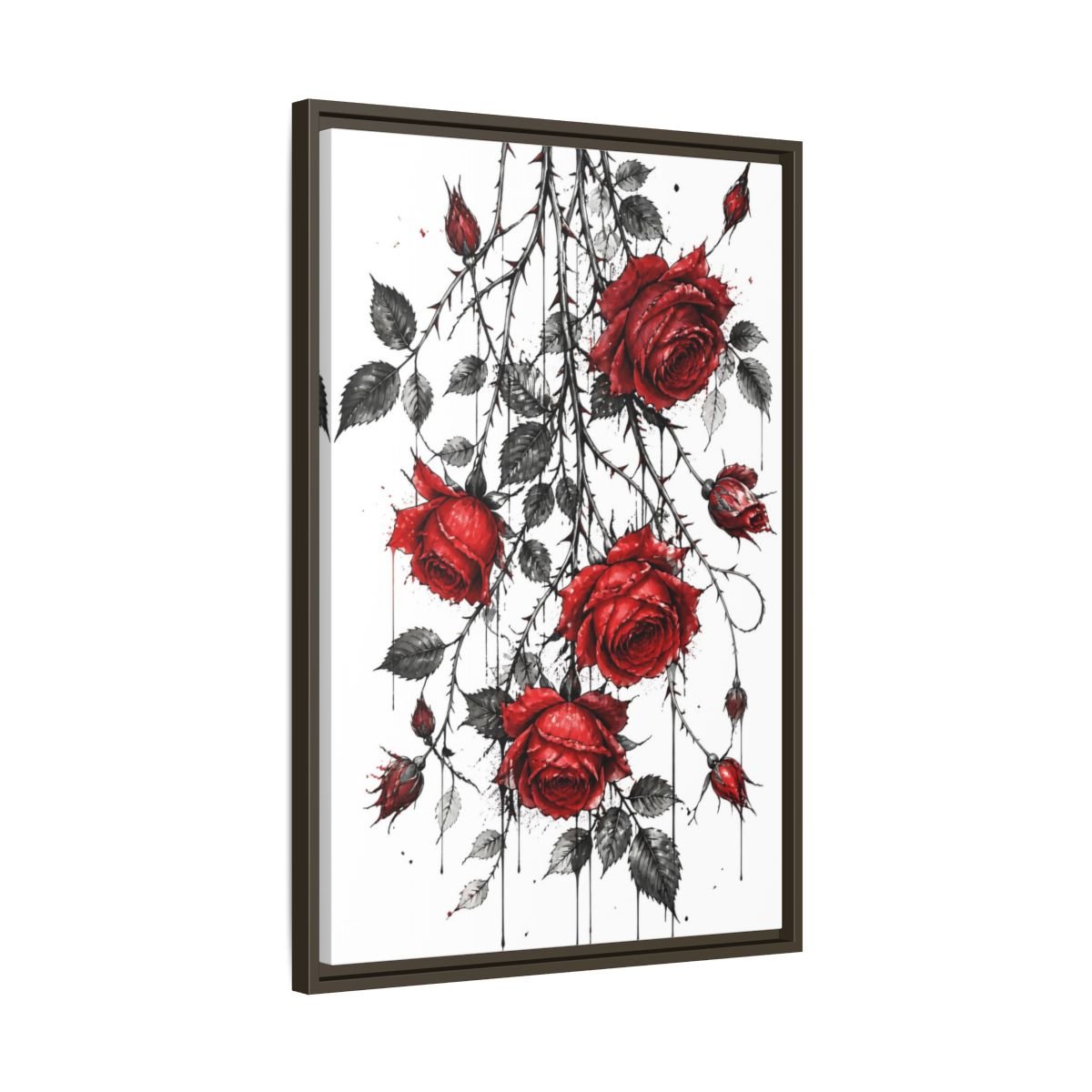 Floral Roses Red And Black Framed Canvas Print – Illustrative Decor for Living Room, Above Fireplace - YesArtYes