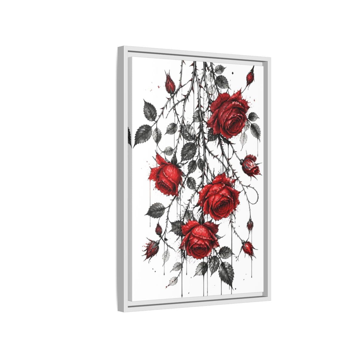 Floral Roses Red And Black Framed Canvas Print – Illustrative Decor for Living Room, Above Fireplace - YesArtYes