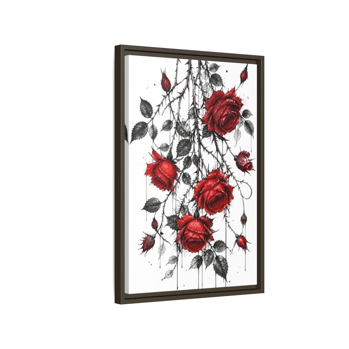 Floral Roses Red And Black Framed Canvas Print – Illustrative Decor for Living Room, Above Fireplace - YesArtYes