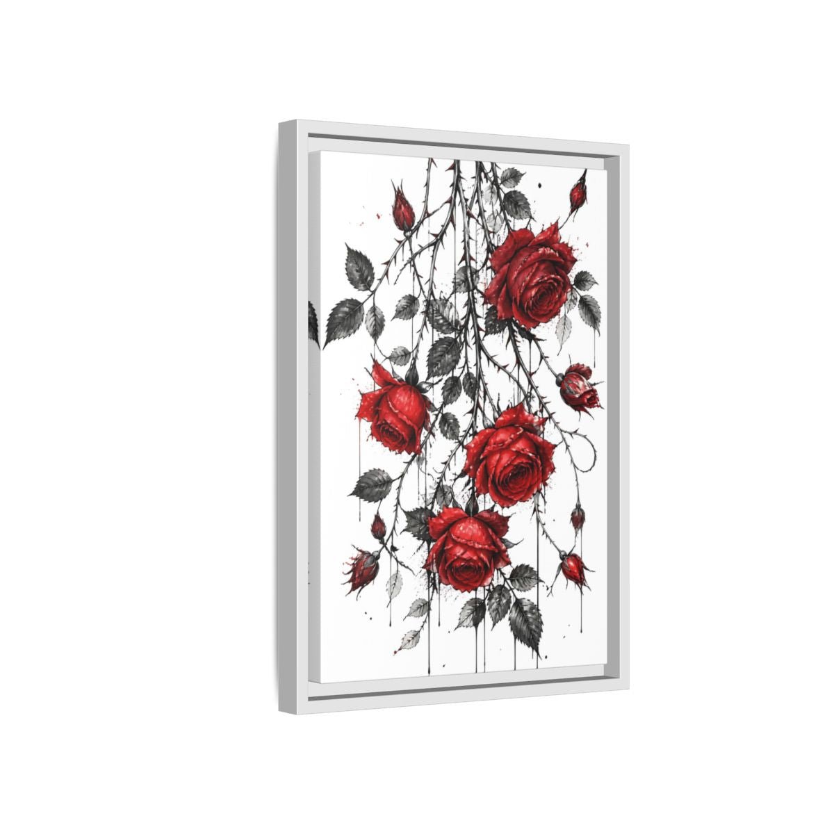 Floral Roses Red And Black Framed Canvas Print – Illustrative Decor for Living Room, Above Fireplace - YesArtYes