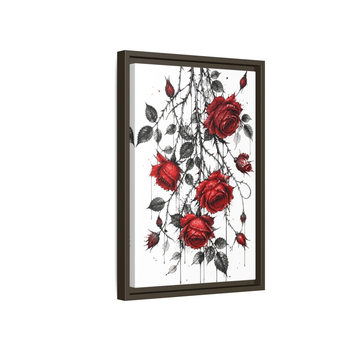 Floral Roses Red And Black Framed Canvas Print – Illustrative Decor for Living Room, Above Fireplace - YesArtYes