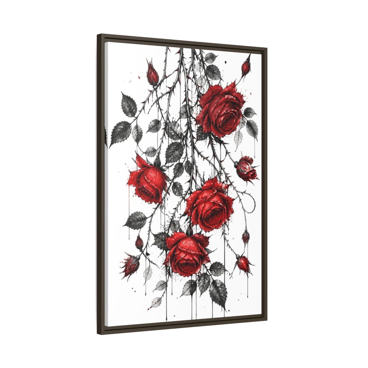 Floral Roses Red And Black Framed Canvas Print – Illustrative Decor for Living Room, Above Fireplace - YesArtYes