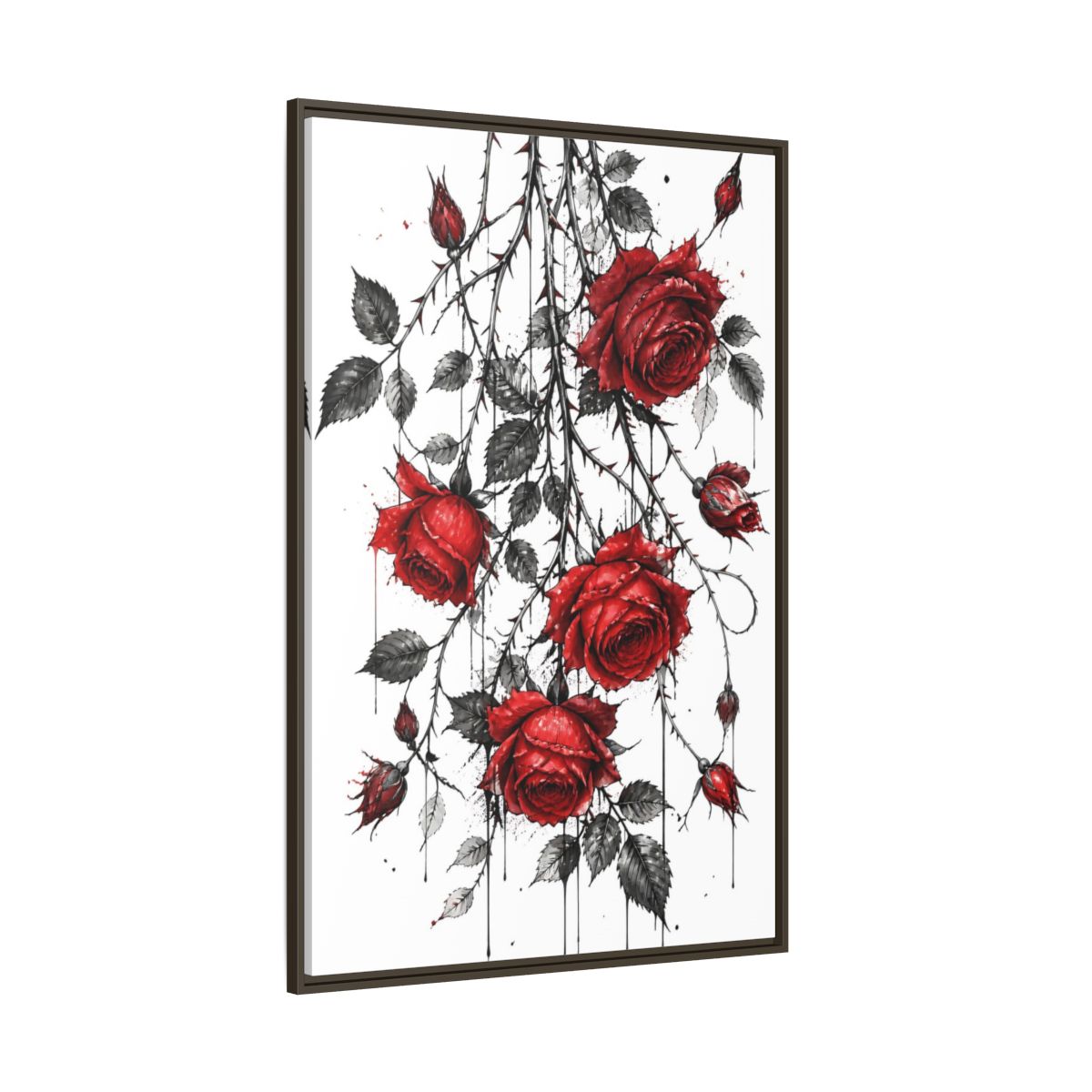 Side Mockup 8. Floral Roses Red And Black shown as framed canvas print