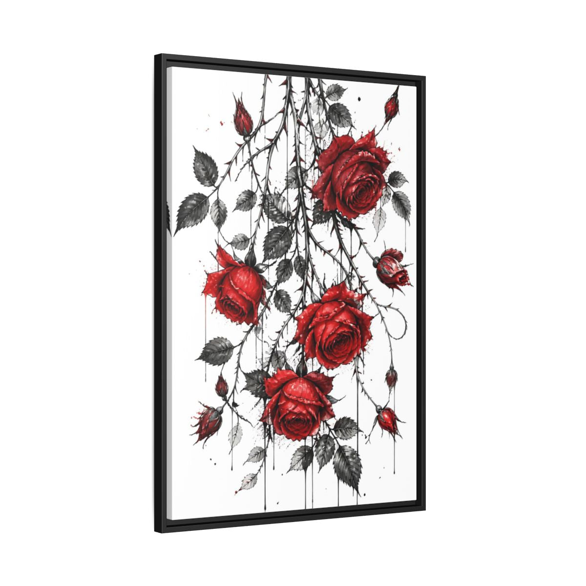 Side Mockup 13. Floral Roses Red And Black shown as framed canvas print
