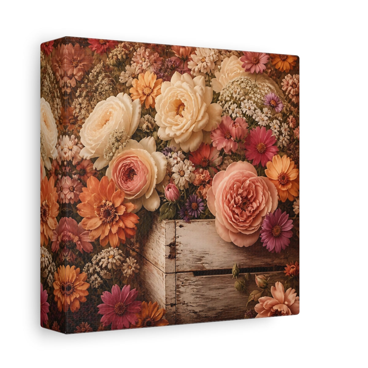 Side Mockup 2. Floral Roses Vintage Floral shown as stretched canvas wall art