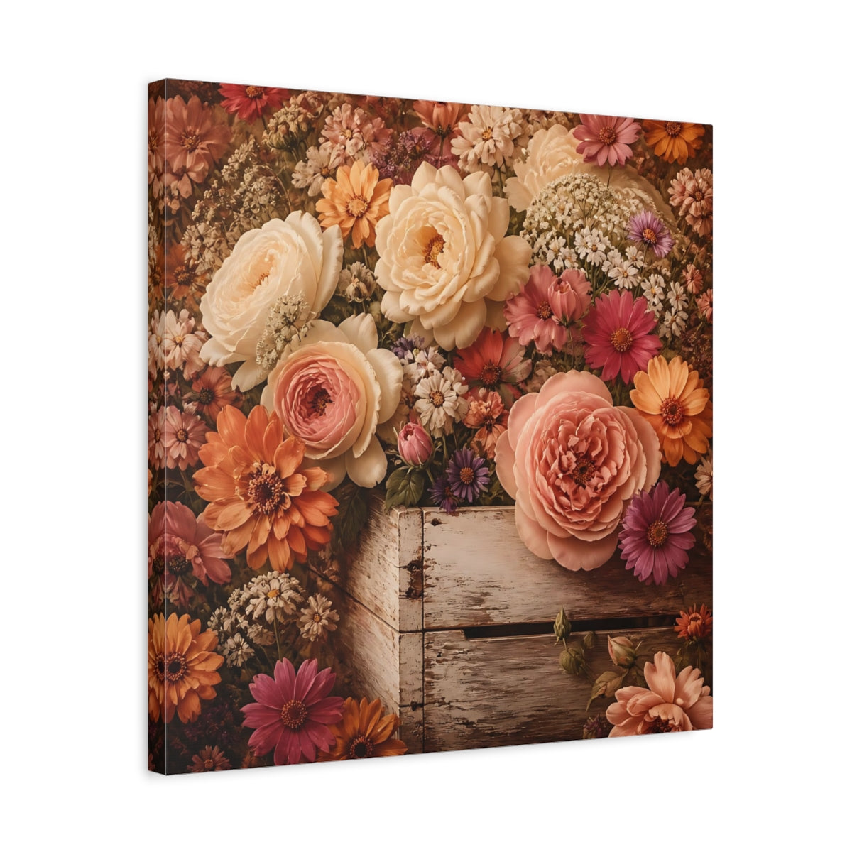 Side Mockup 5. Floral Roses Vintage Floral shown as stretched canvas wall art