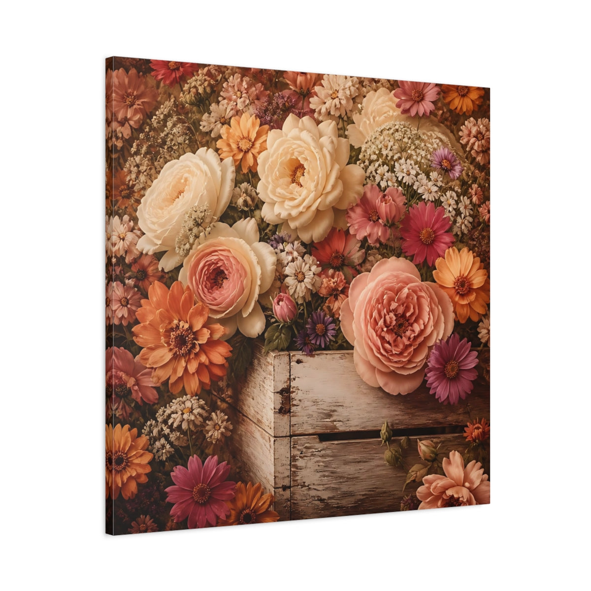 Main Mockup. Floral Roses Vintage Floral shown as stretched canvas wall art