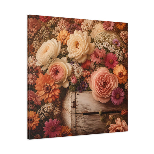 Main Mockup. Floral Roses Vintage Floral shown as stretched canvas wall art