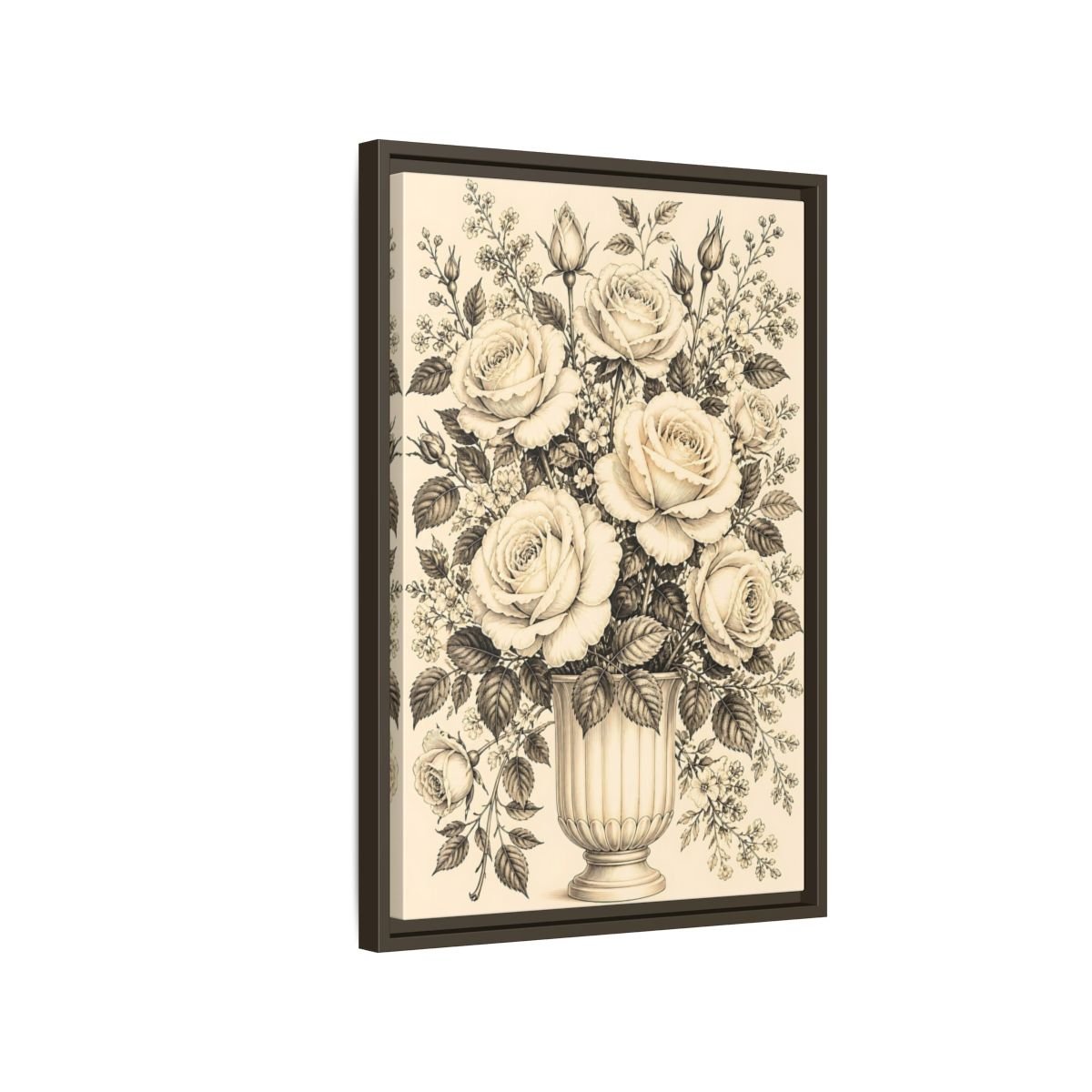 Floral Roses Vintage Rose Bouquet Framed Canvas Print Wall Art – Living Room, Above Fireplace - YesArtYes