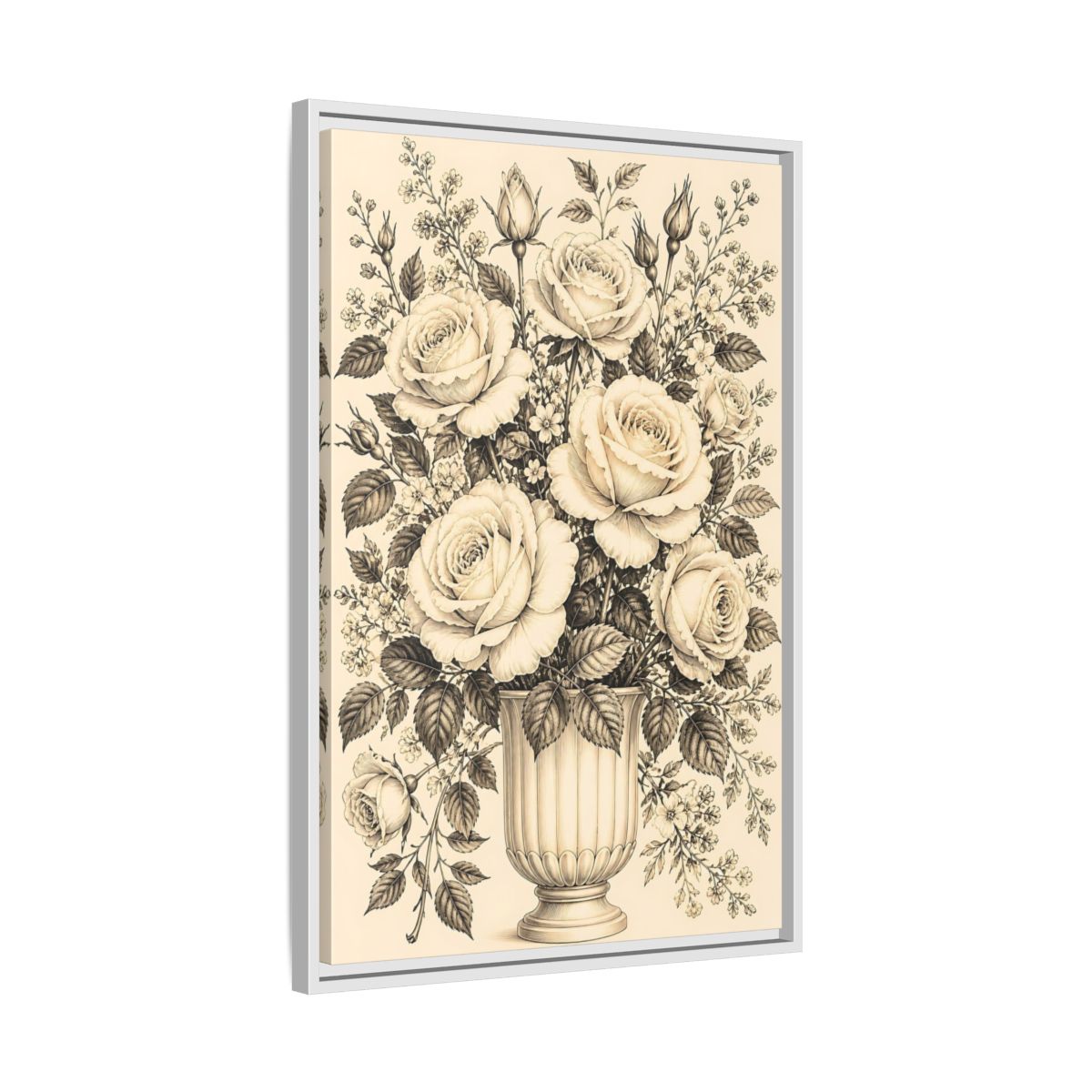 Side Mockup 10. Floral Roses Vintage Rose Bouquet shown as framed canvas print