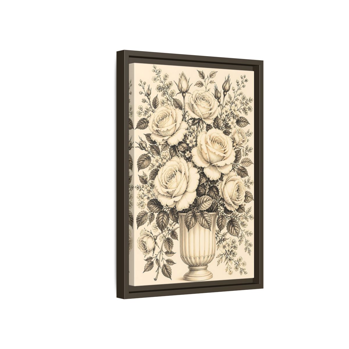 Side Mockup 5. Floral Roses Vintage Rose Bouquet shown as framed canvas print