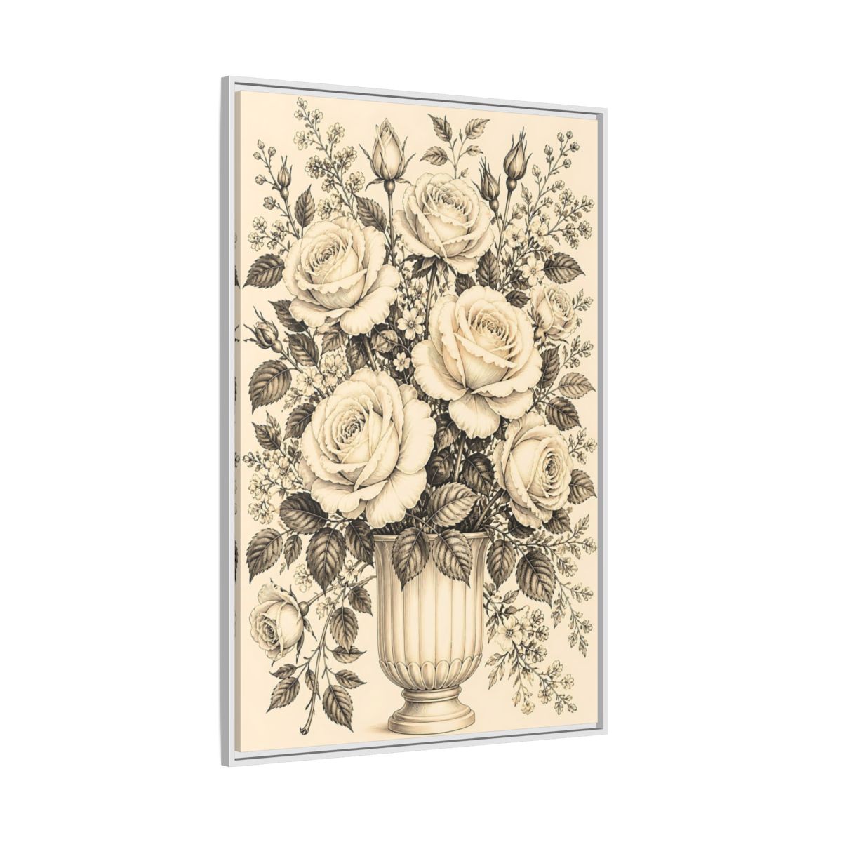 Side Mockup 7. Floral Roses Vintage Rose Bouquet shown as framed canvas print