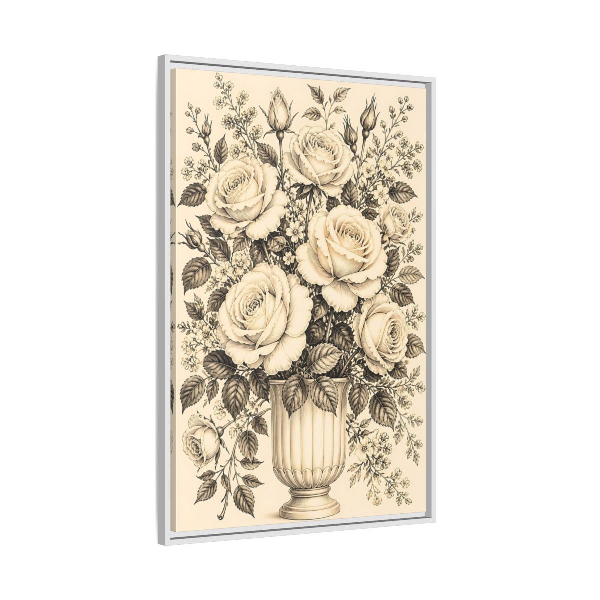 Side Mockup 9. Floral Roses Vintage Rose Bouquet shown as framed canvas print