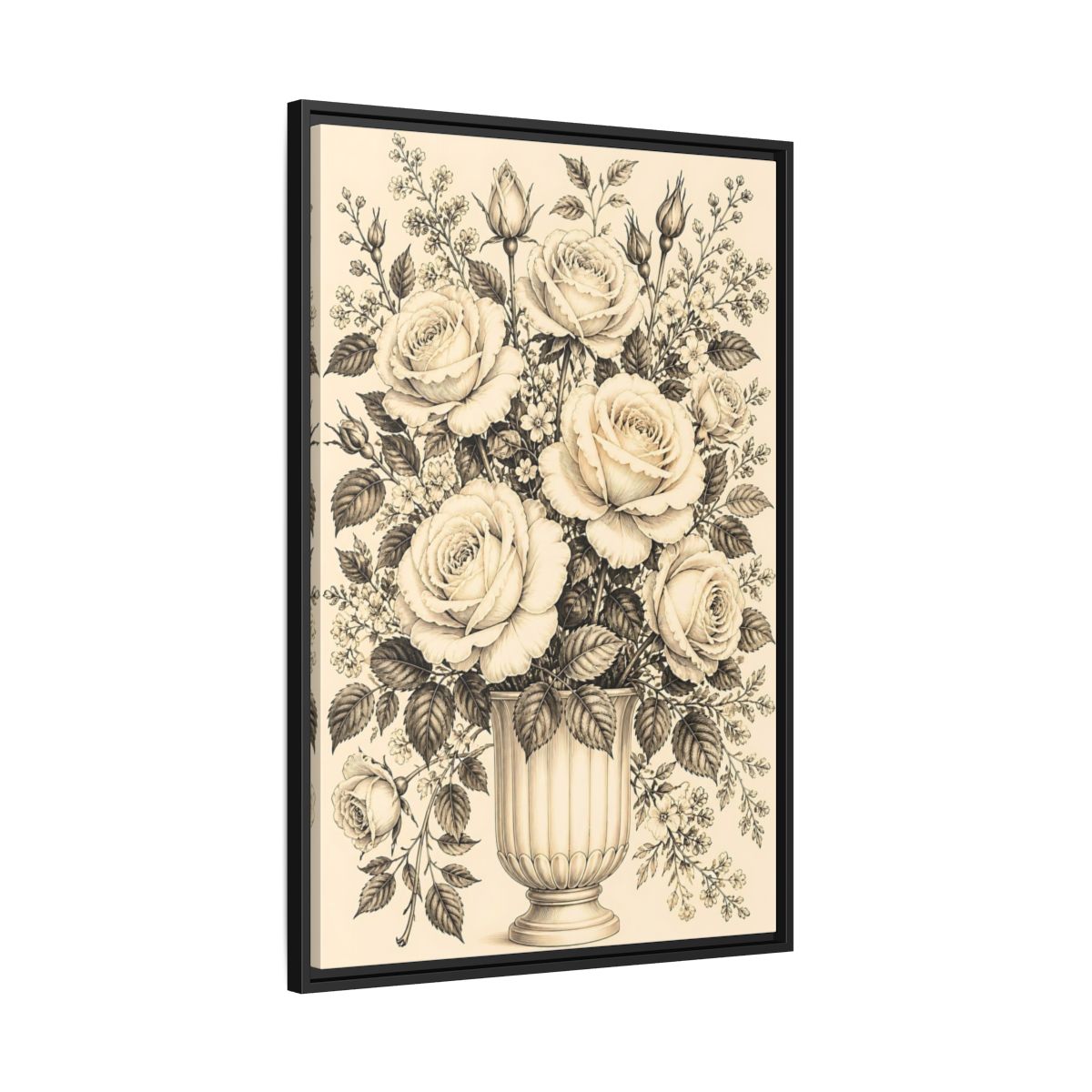Side Mockup 13. Floral Roses Vintage Rose Bouquet shown as framed canvas print