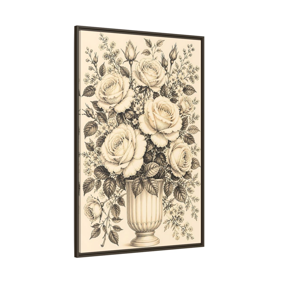 Side Mockup 8. Floral Roses Vintage Rose Bouquet shown as framed canvas print