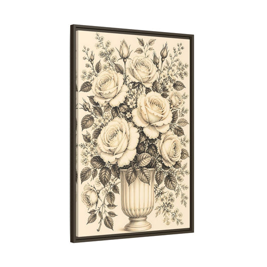 Main Mockup. Floral Roses Vintage Rose Bouquet shown as framed canvas print