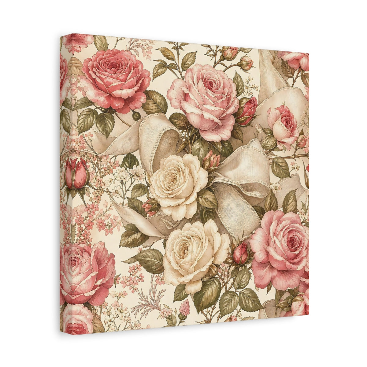 Side Mockup 8. Floral Roses Vintage Rose Pattern shown as stretched canvas wall art