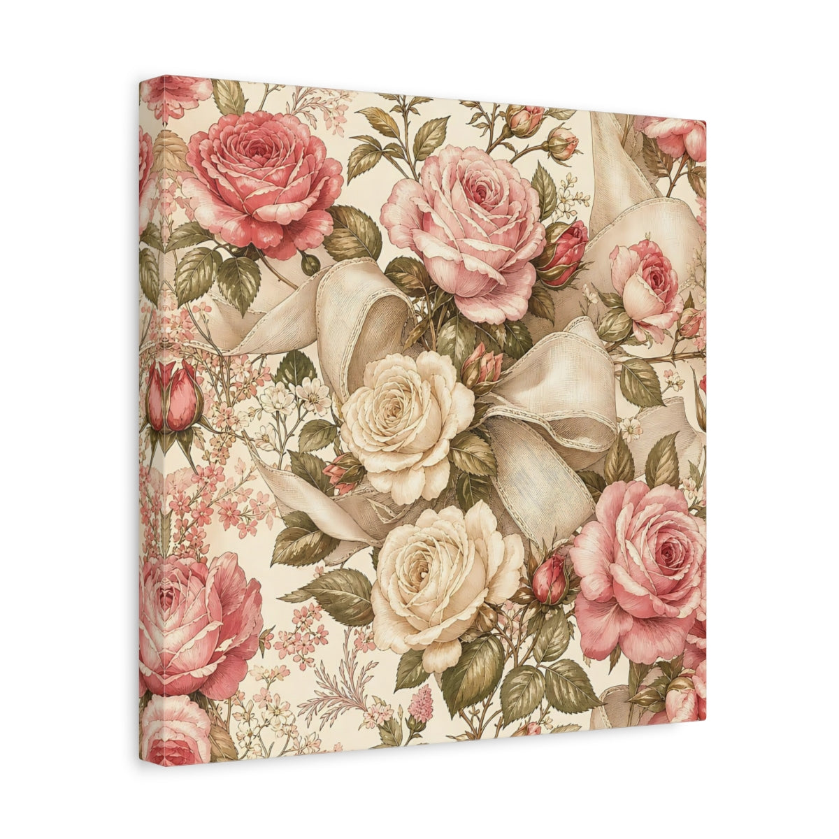 Side Mockup 7. Floral Roses Vintage Rose Pattern shown as stretched canvas wall art