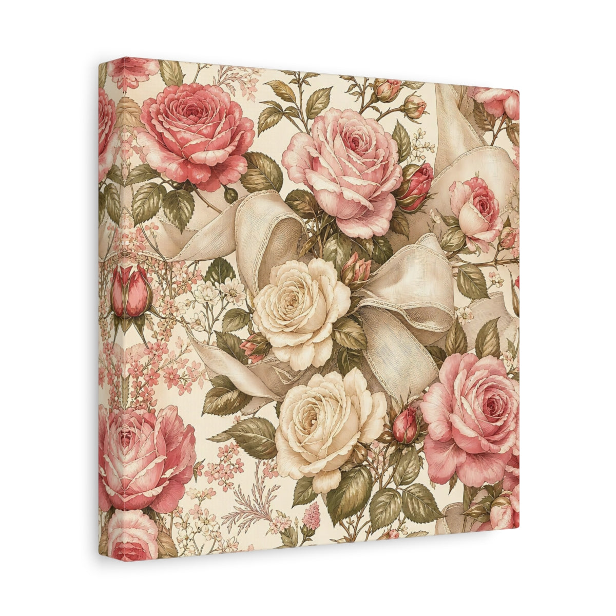 Side Mockup 9. Floral Roses Vintage Rose Pattern shown as stretched canvas wall art