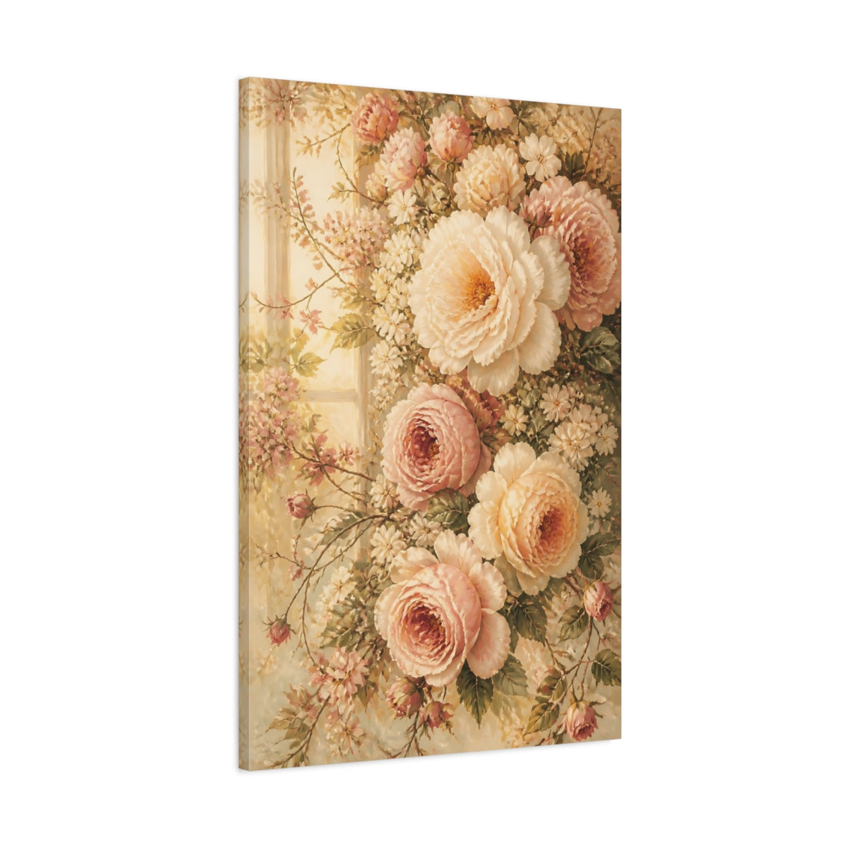 Main Mockup. Floral Roses, Peonies Pink And Cream Flowers shown as canvas print