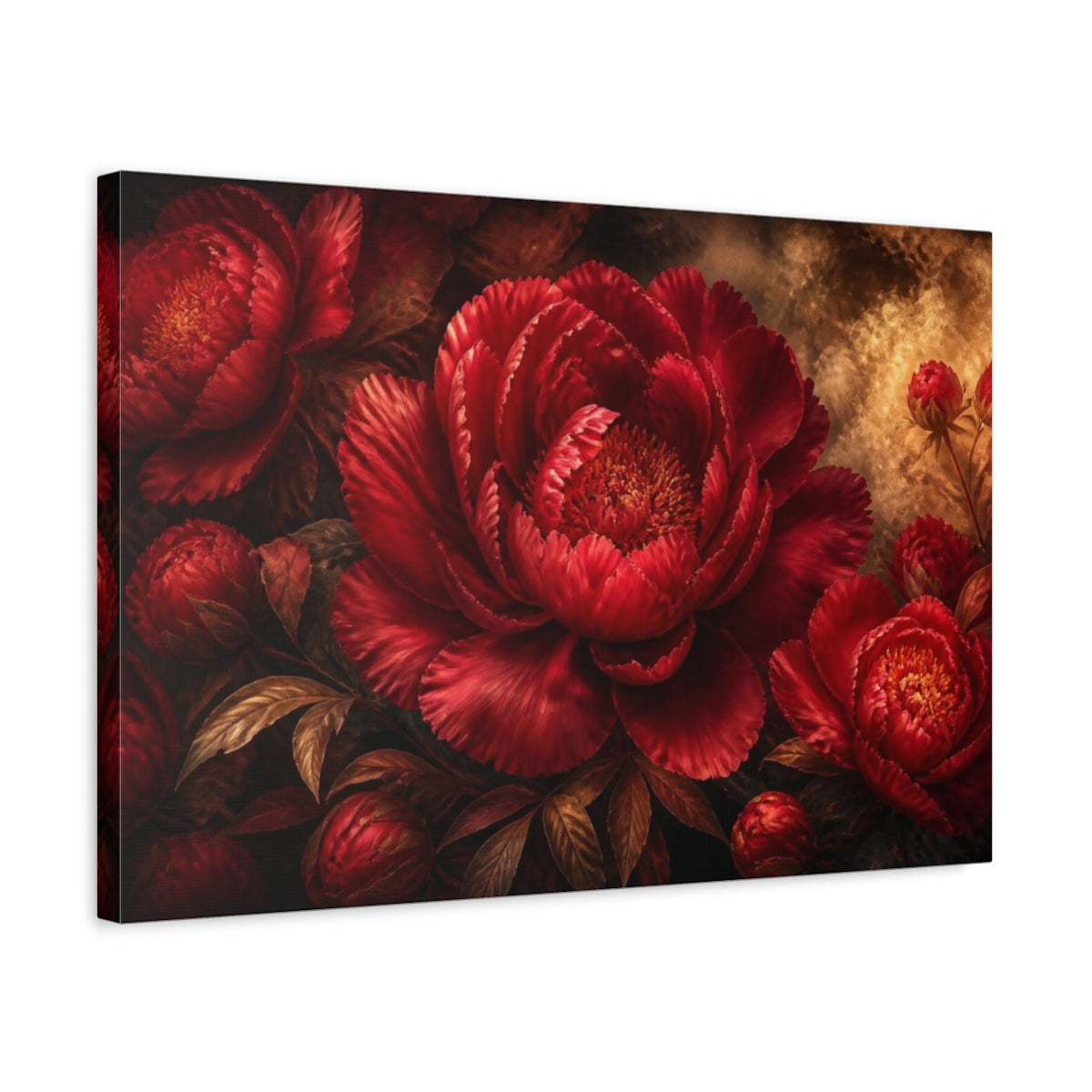 Side Mockup 3. Floral Ruby Peony shown as canvas print