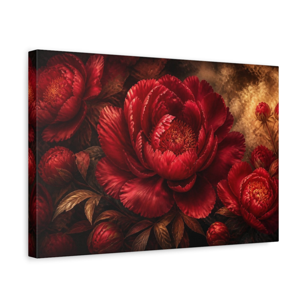 Side Mockup 4. Floral Ruby Peony shown as canvas print