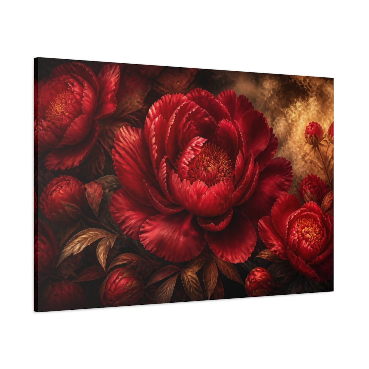 Side Mockup 1. Floral Ruby Peony shown as canvas print
