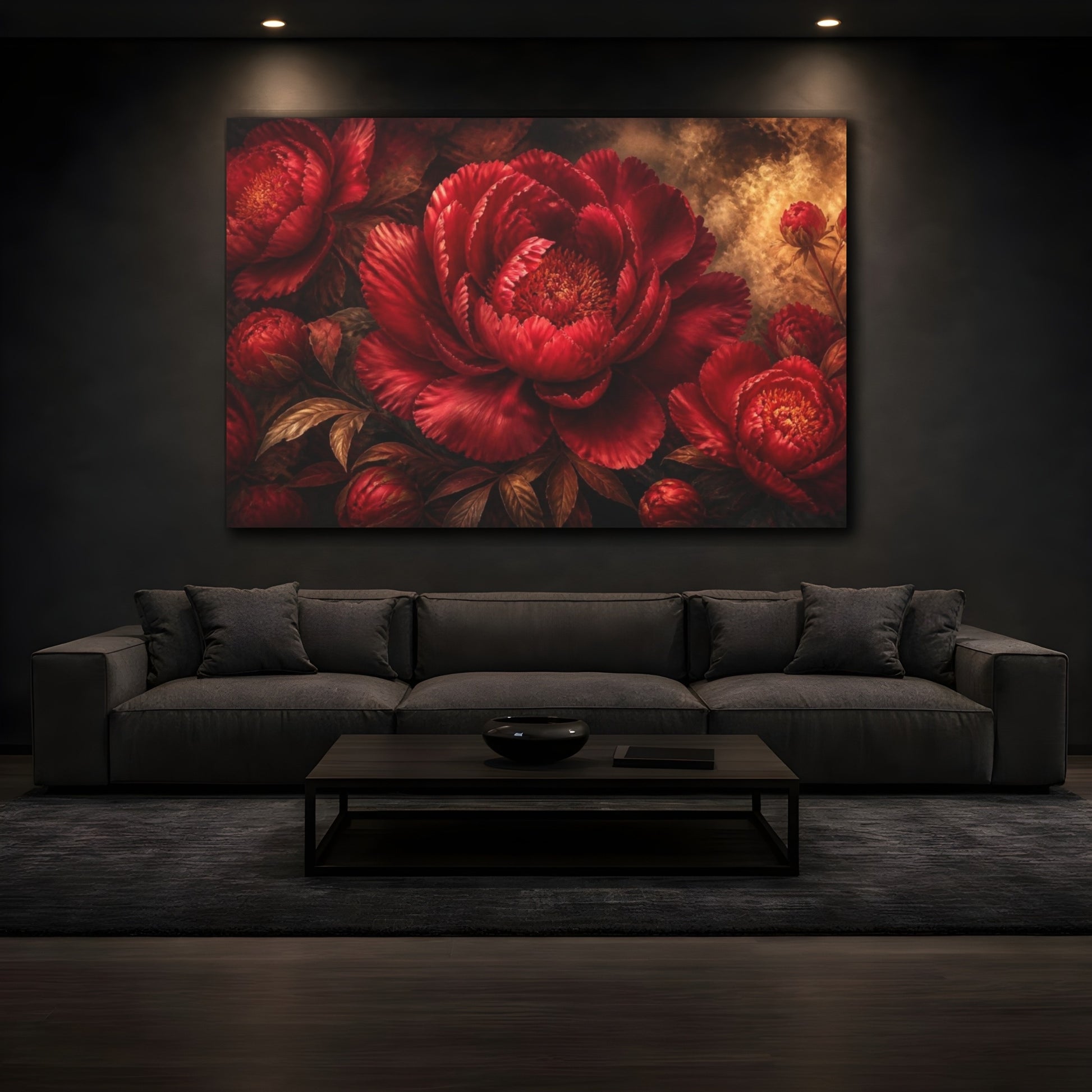 Mockup 3. Floral Ruby Peony shown as canvas print