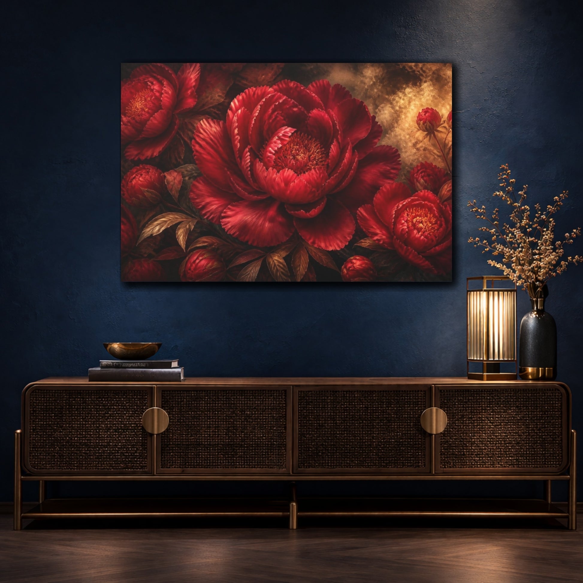 Mockup 4. Floral Ruby Peony shown as canvas print