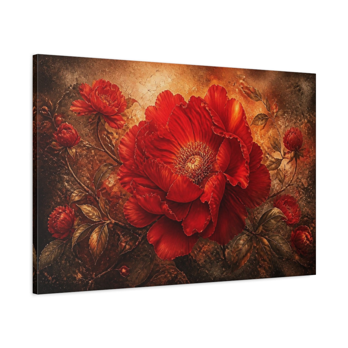 Main Mockup. Floral Scarlet Bloom shown as canvas print