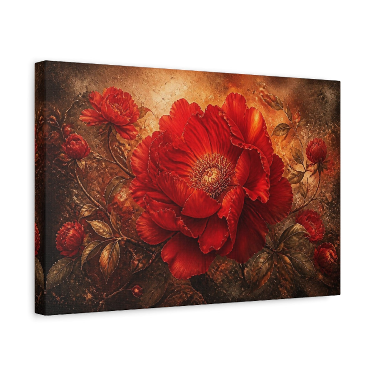Side Mockup 4. Floral Scarlet Bloom shown as canvas print