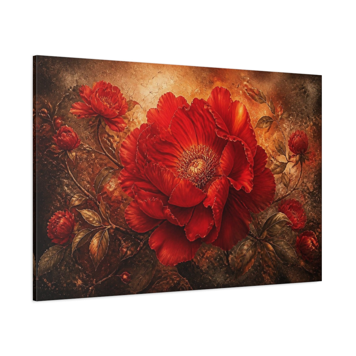 Side Mockup 1. Floral Scarlet Bloom shown as canvas print