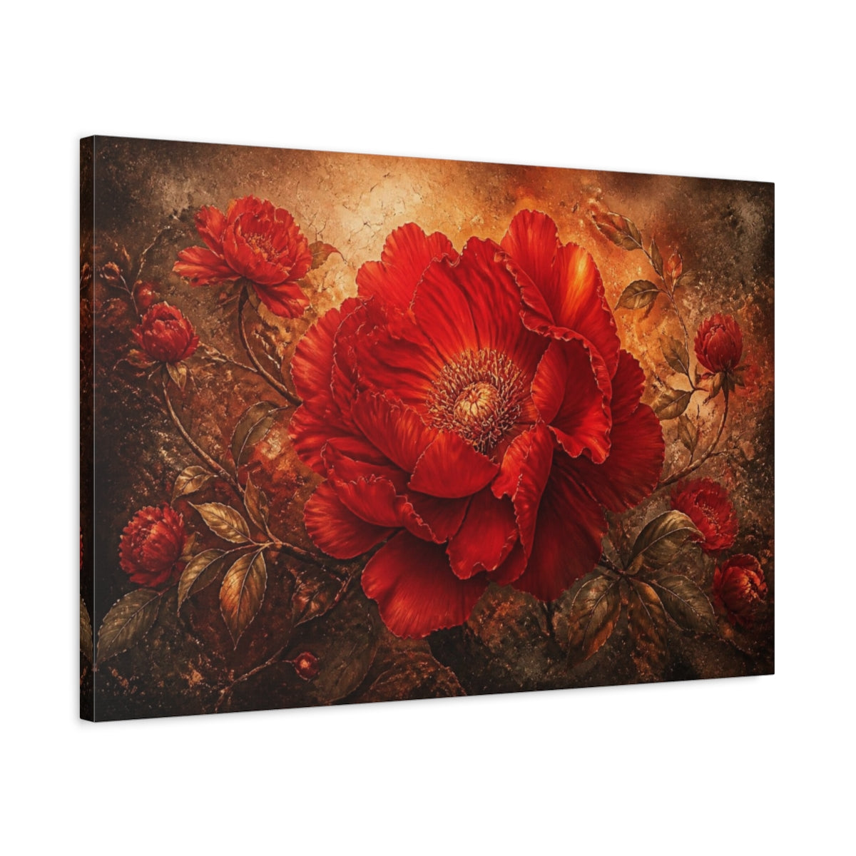 Side Mockup 2. Floral Scarlet Bloom shown as canvas print