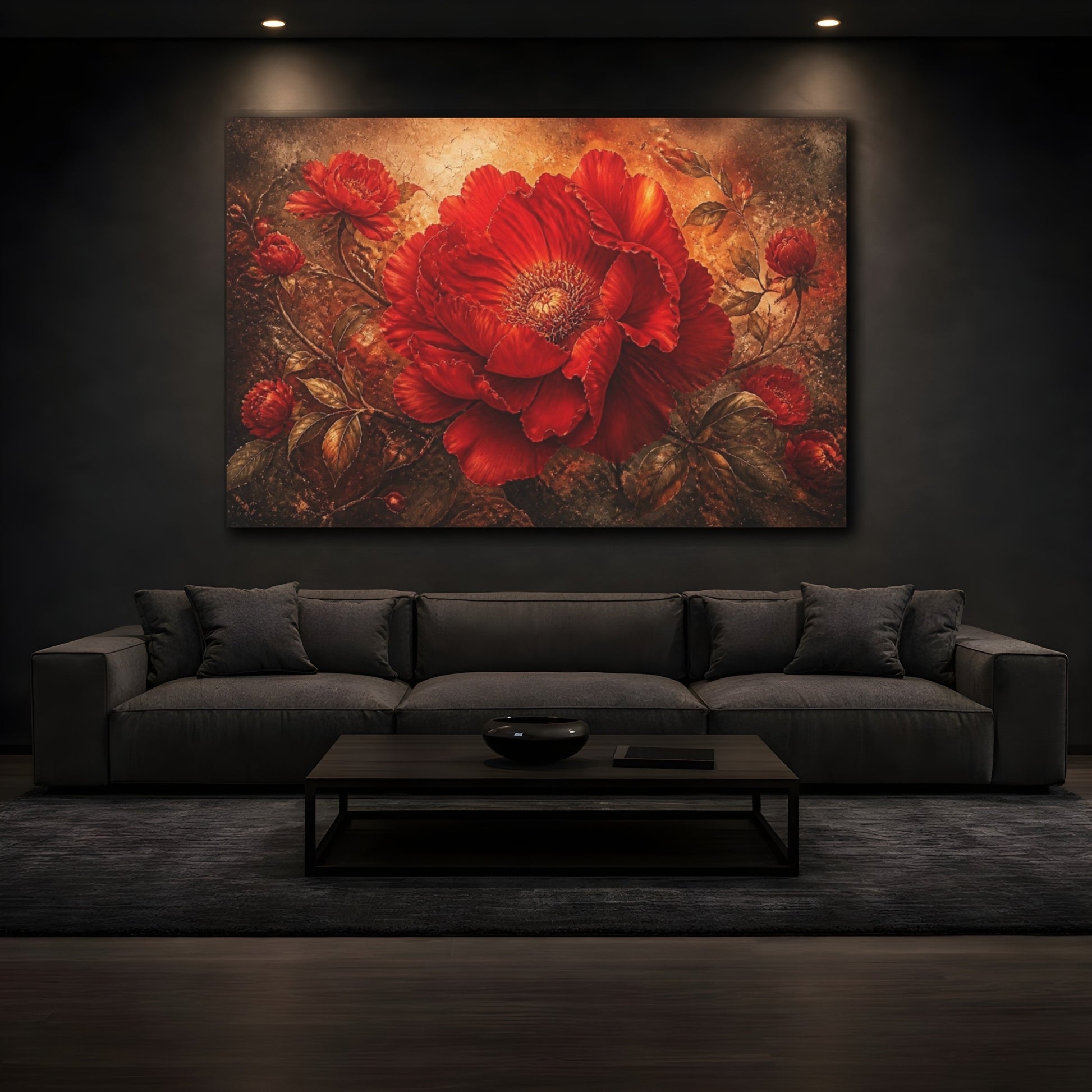 Mockup 3. Floral Scarlet Bloom shown as canvas print