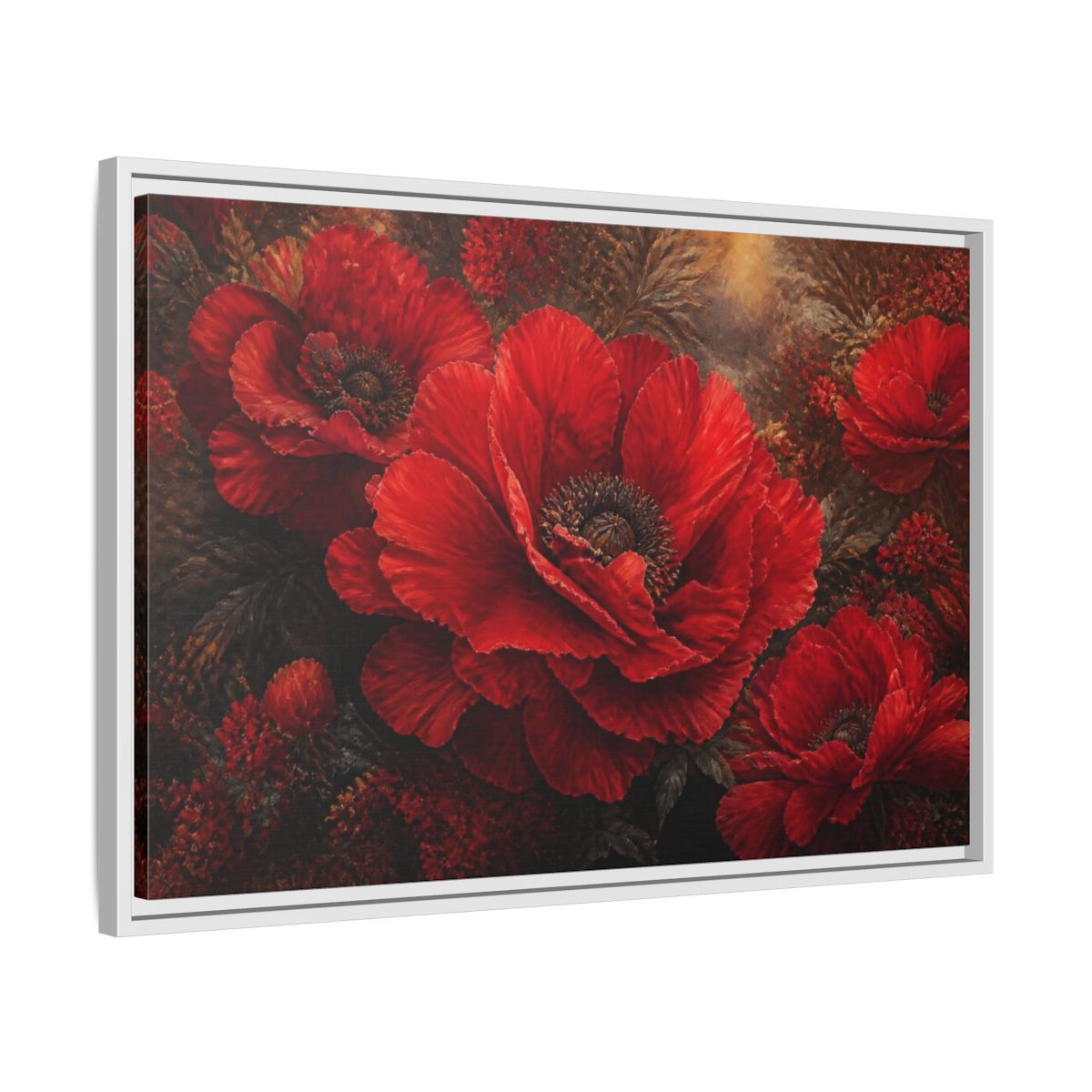 Side Mockup 10. Floral Scarlet Poppy Bloom shown as framed canvas print
