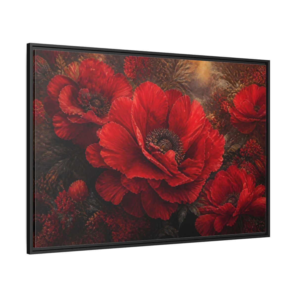 Side Mockup 12. Floral Scarlet Poppy Bloom shown as framed canvas print