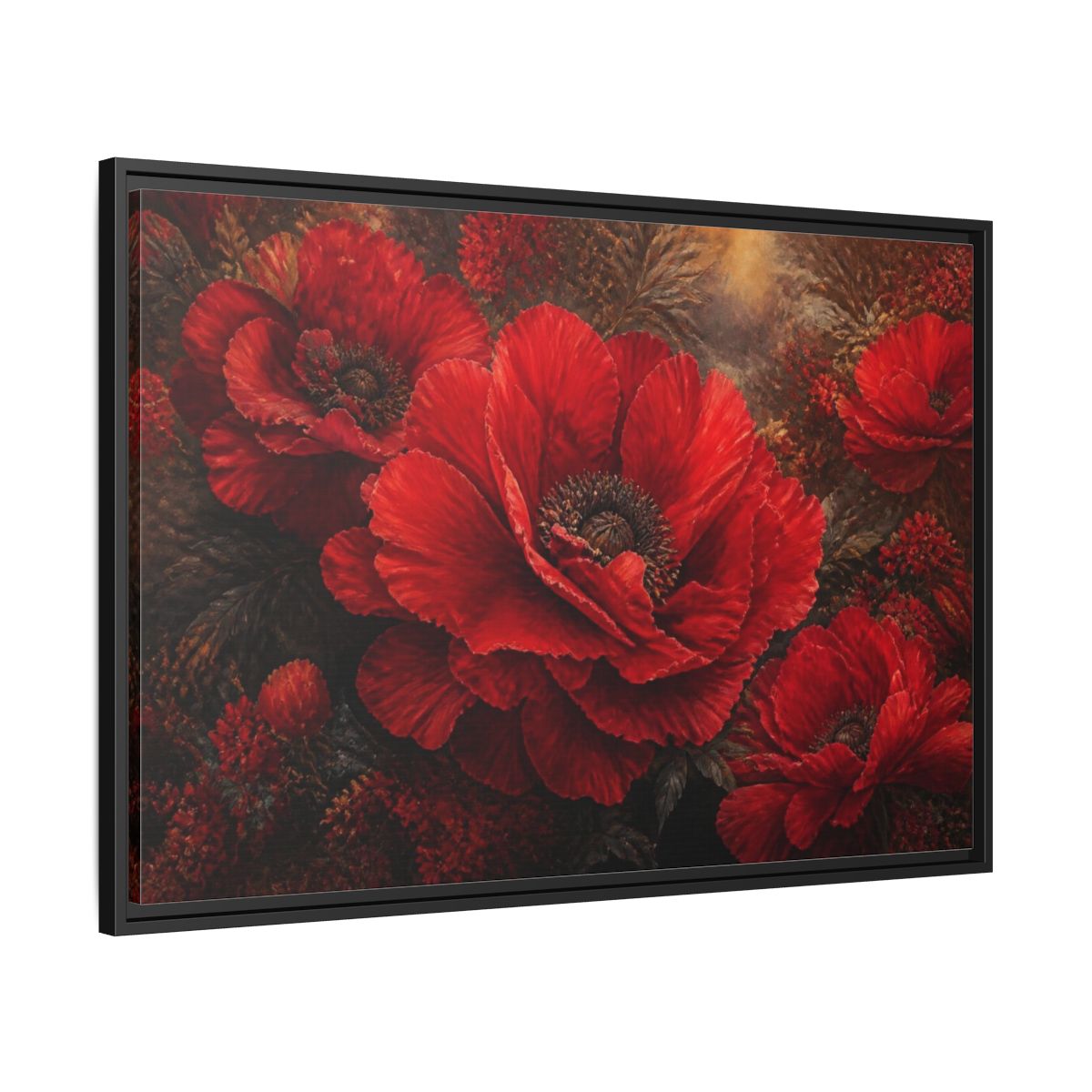 Side Mockup 13. Floral Scarlet Poppy Bloom shown as framed canvas print