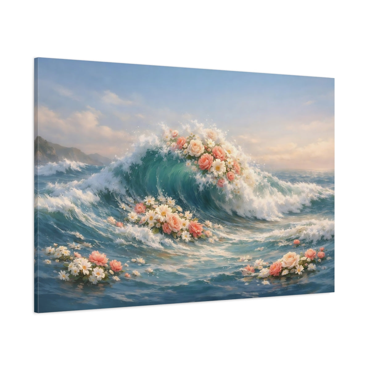Floral Seascape Waves shown as stretched canvas wall art