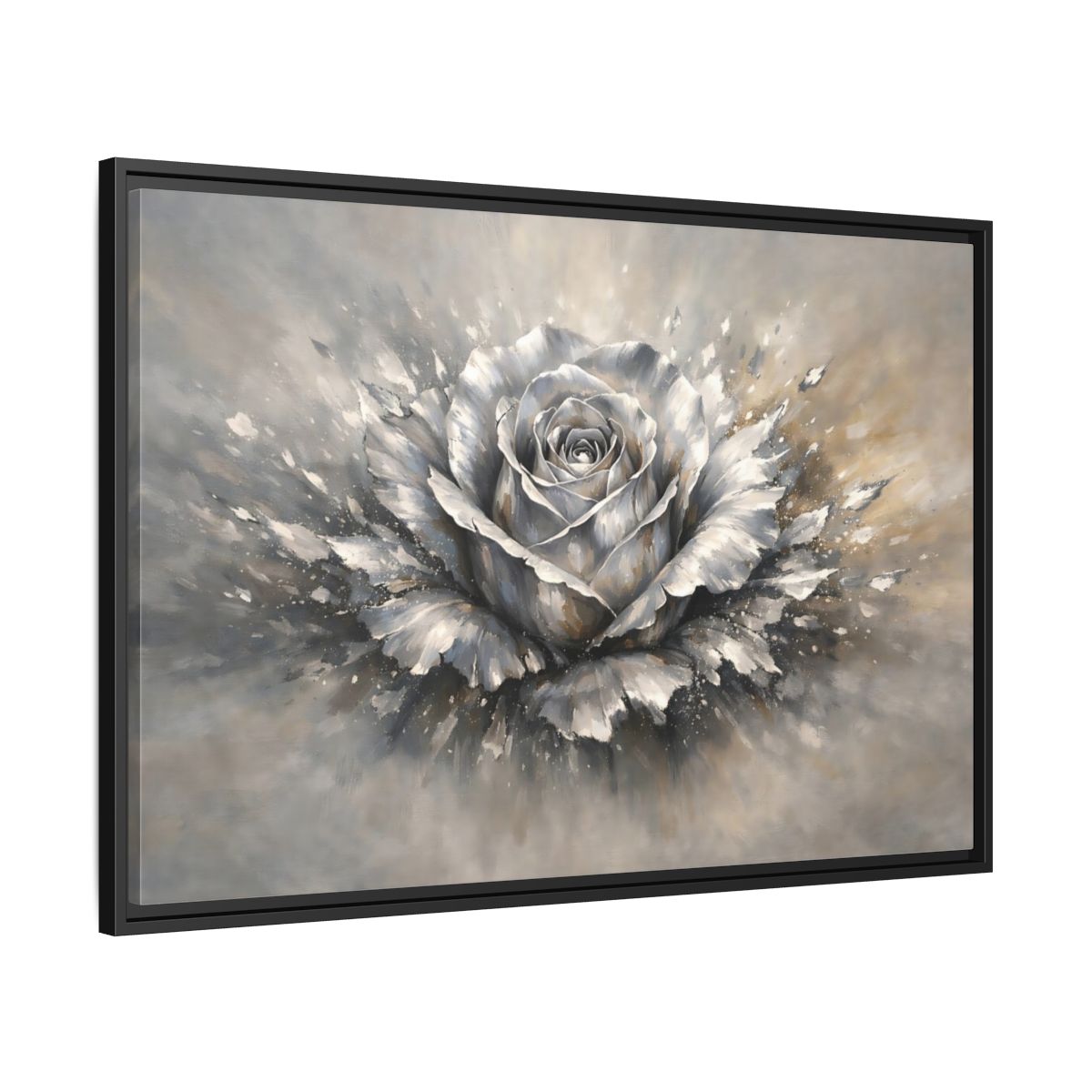 Side Mockup 13. Floral Silver Rose Silver Rose shown as stretched canvas wall art