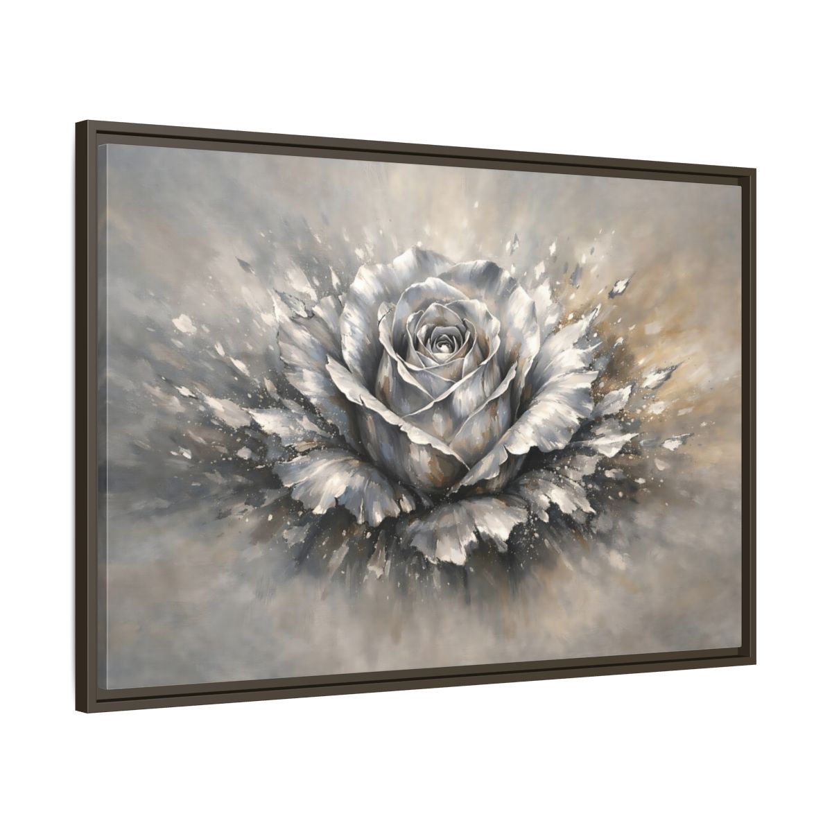 Side Mockup 9. Floral Silver Rose Silver Rose shown as stretched canvas wall art