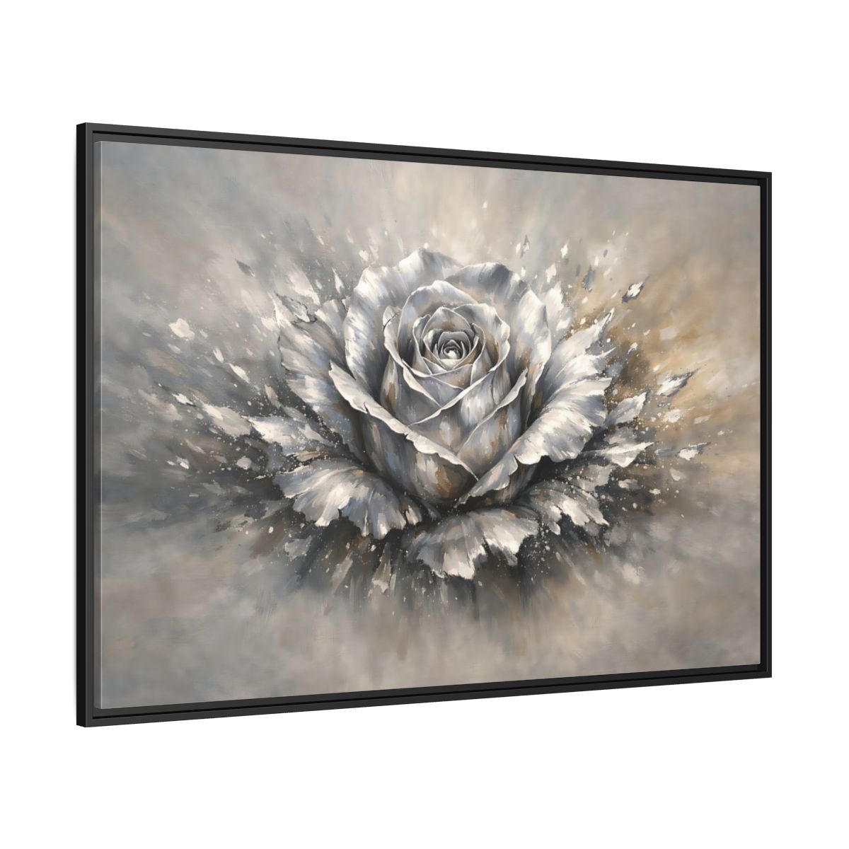 Side Mockup 12. Floral Silver Rose Silver Rose shown as stretched canvas wall art