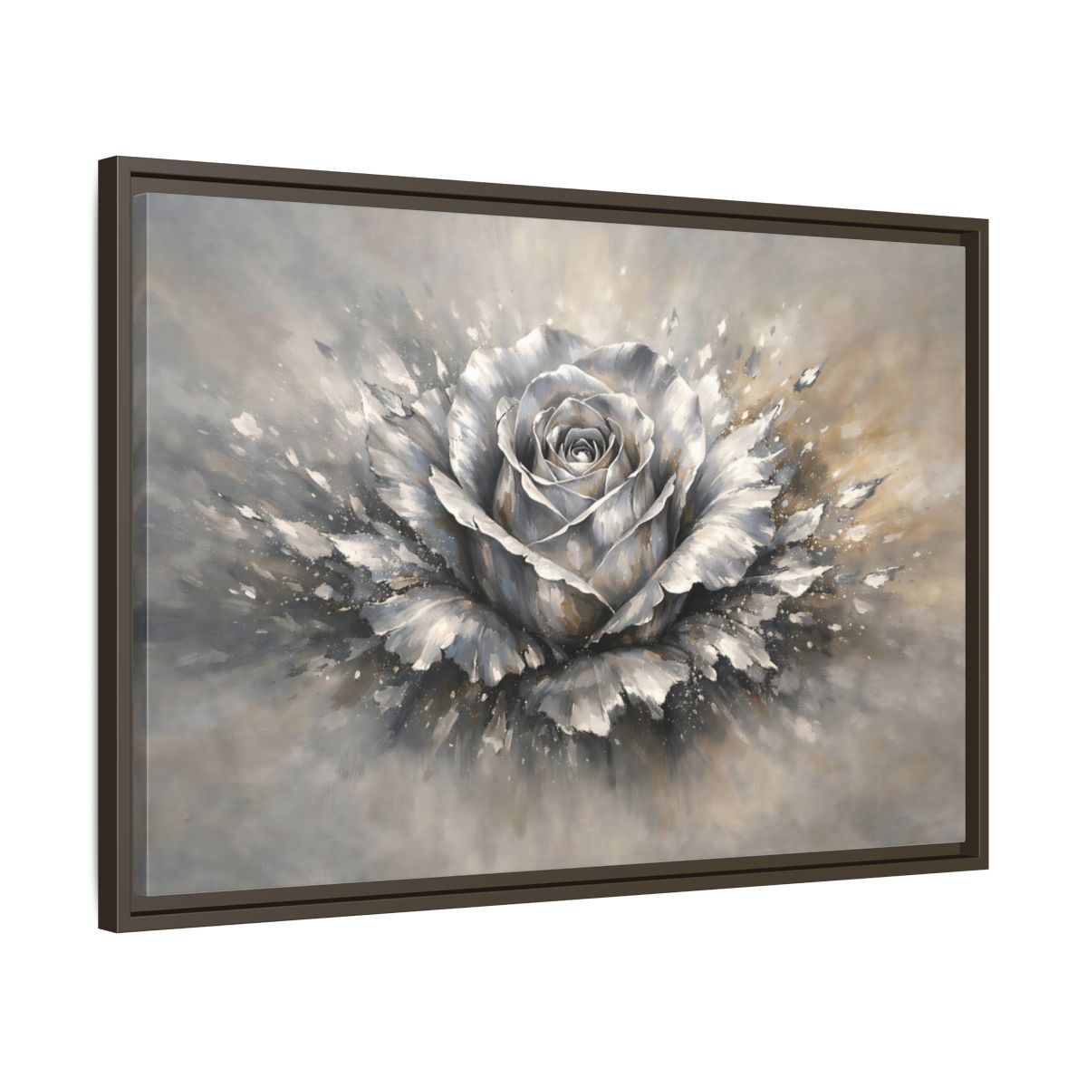 Side Mockup 11. Floral Silver Rose Silver Rose shown as stretched canvas wall art