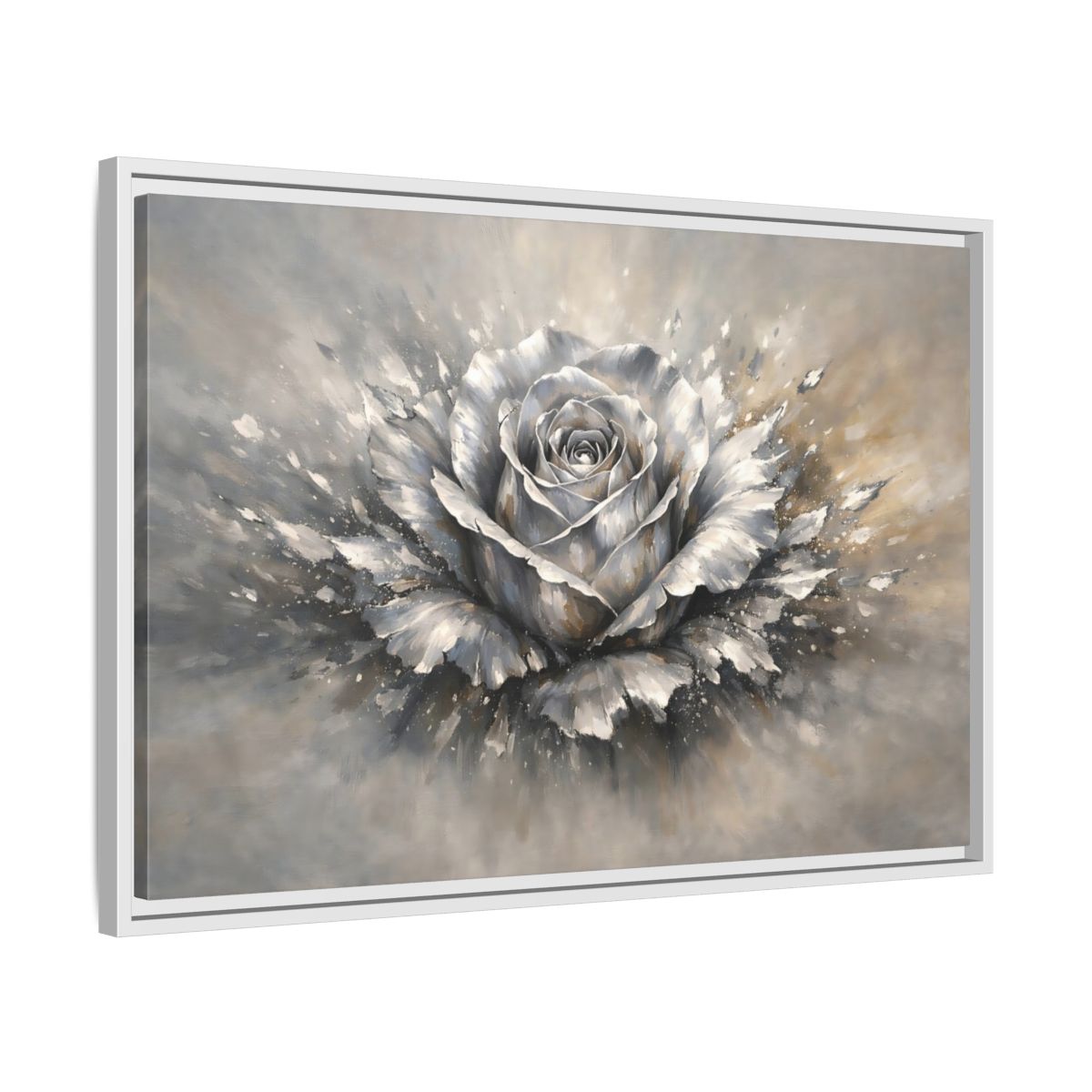 Side Mockup 10. Floral Silver Rose Silver Rose shown as stretched canvas wall art