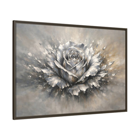 Main Mockup. Floral Silver Rose Silver Rose shown as stretched canvas wall art