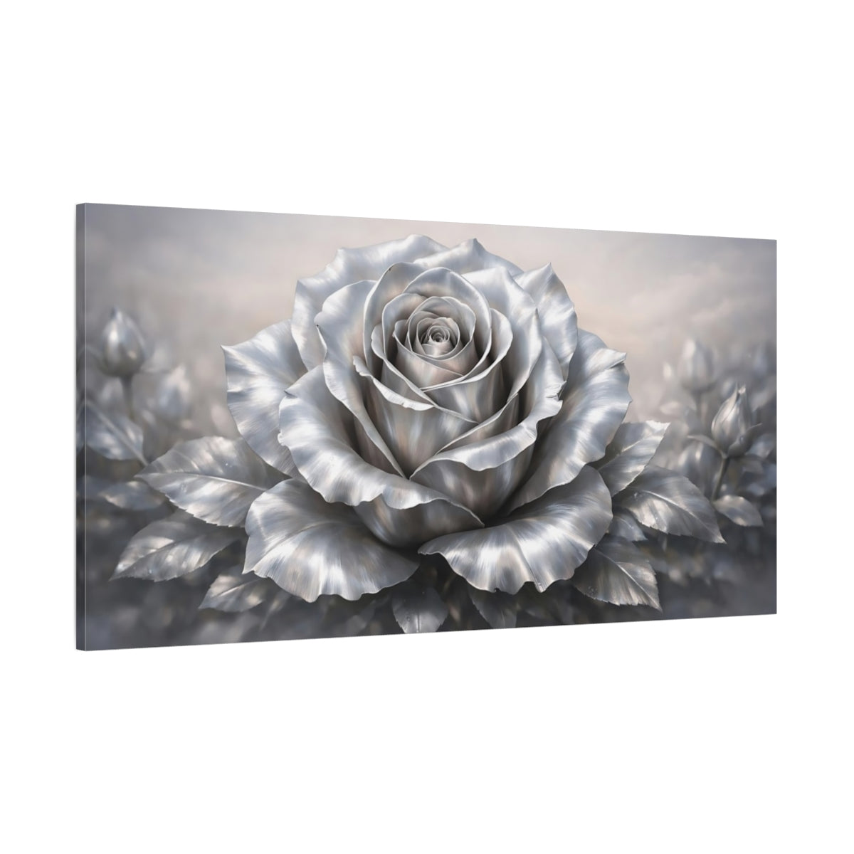 Main Mockup. Floral Silver Rose Silver Rose shown as stretched canvas wall art